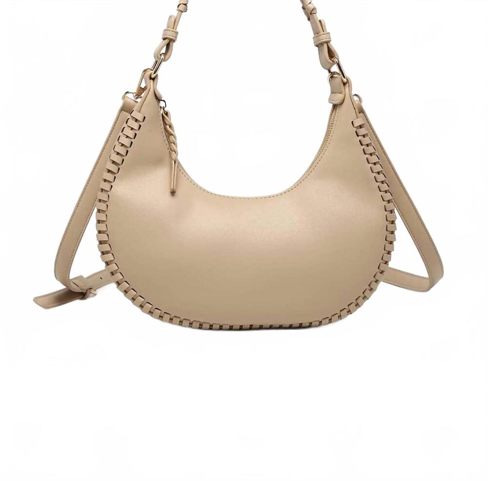 NEW JEN & CO. women's aria whipstitch crescent shoulder bag in light taupe